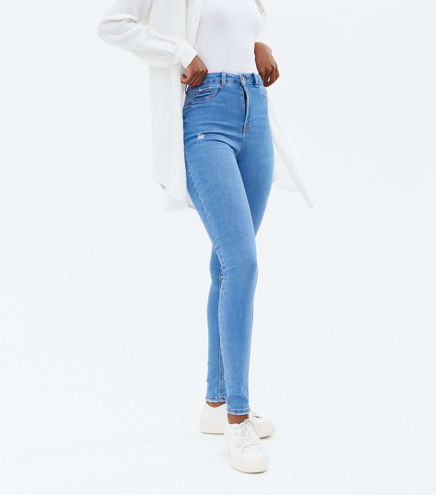Tall Bright Blue Ripped High Waist Hallie Super Skinny Jeans Image 2