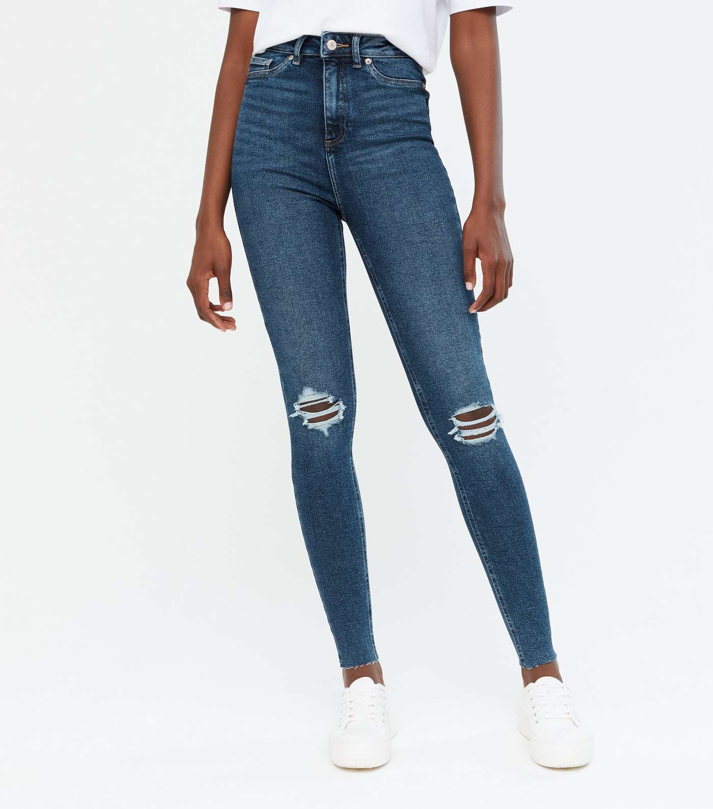 Tall Blue Rinse Wash Ripped High Waist Hallie Super Skinny Jeans Image 2