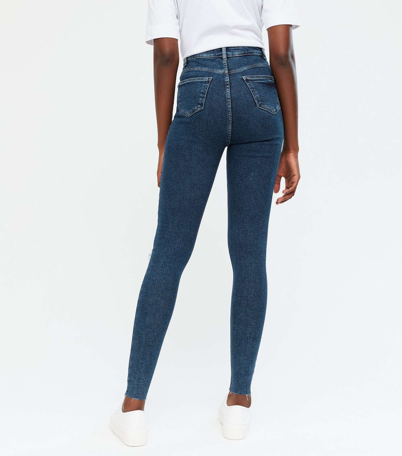Tall Blue Rinse Wash Ripped High Waist Hallie Super Skinny Jeans Image 4