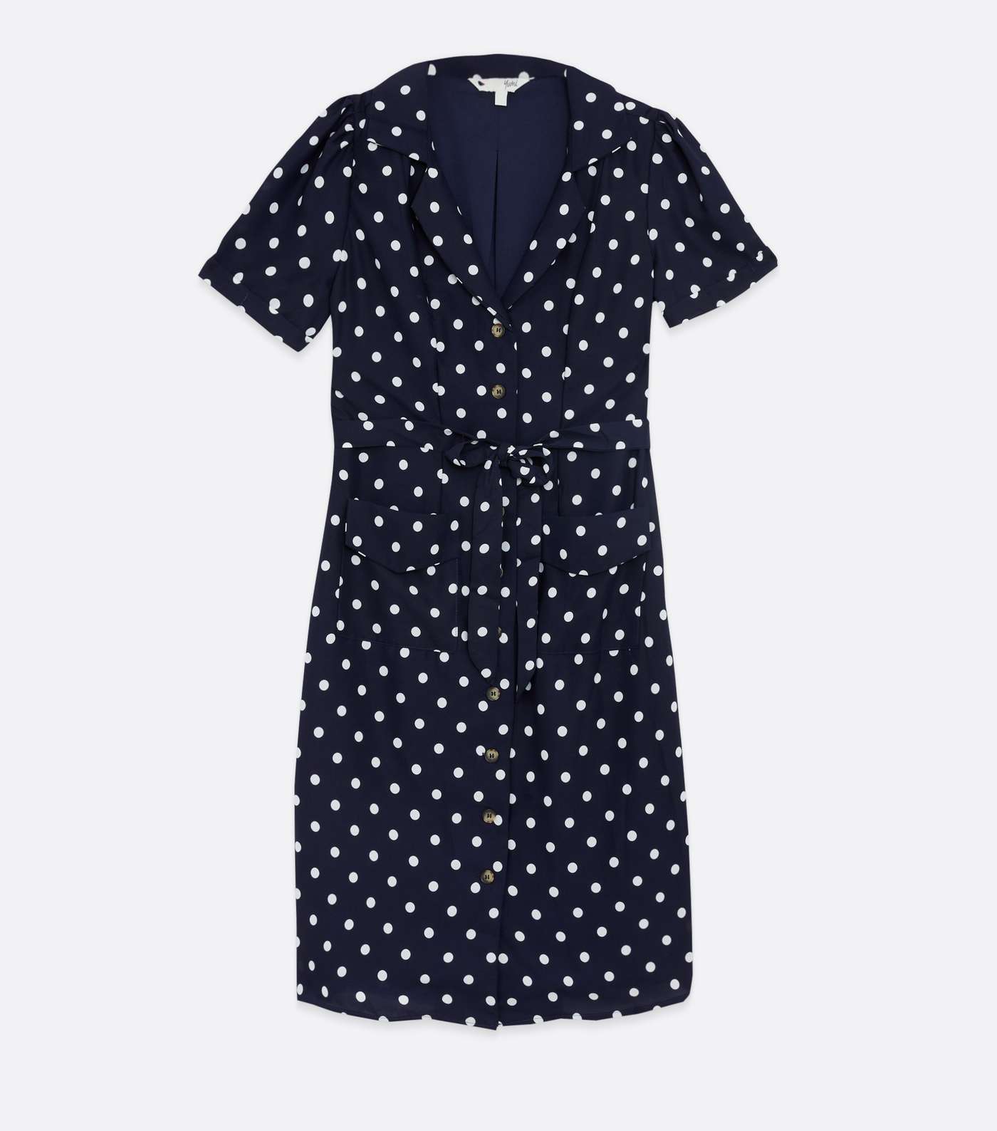 Yumi Navy Spot Puff Sleeve Shirt Dress Image 5