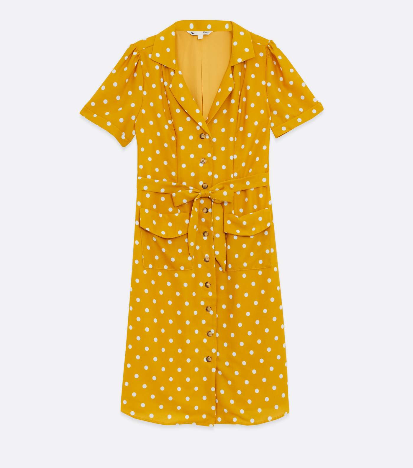 Yumi Yellow Spot Puff Sleeve Shirt Dress Image 5