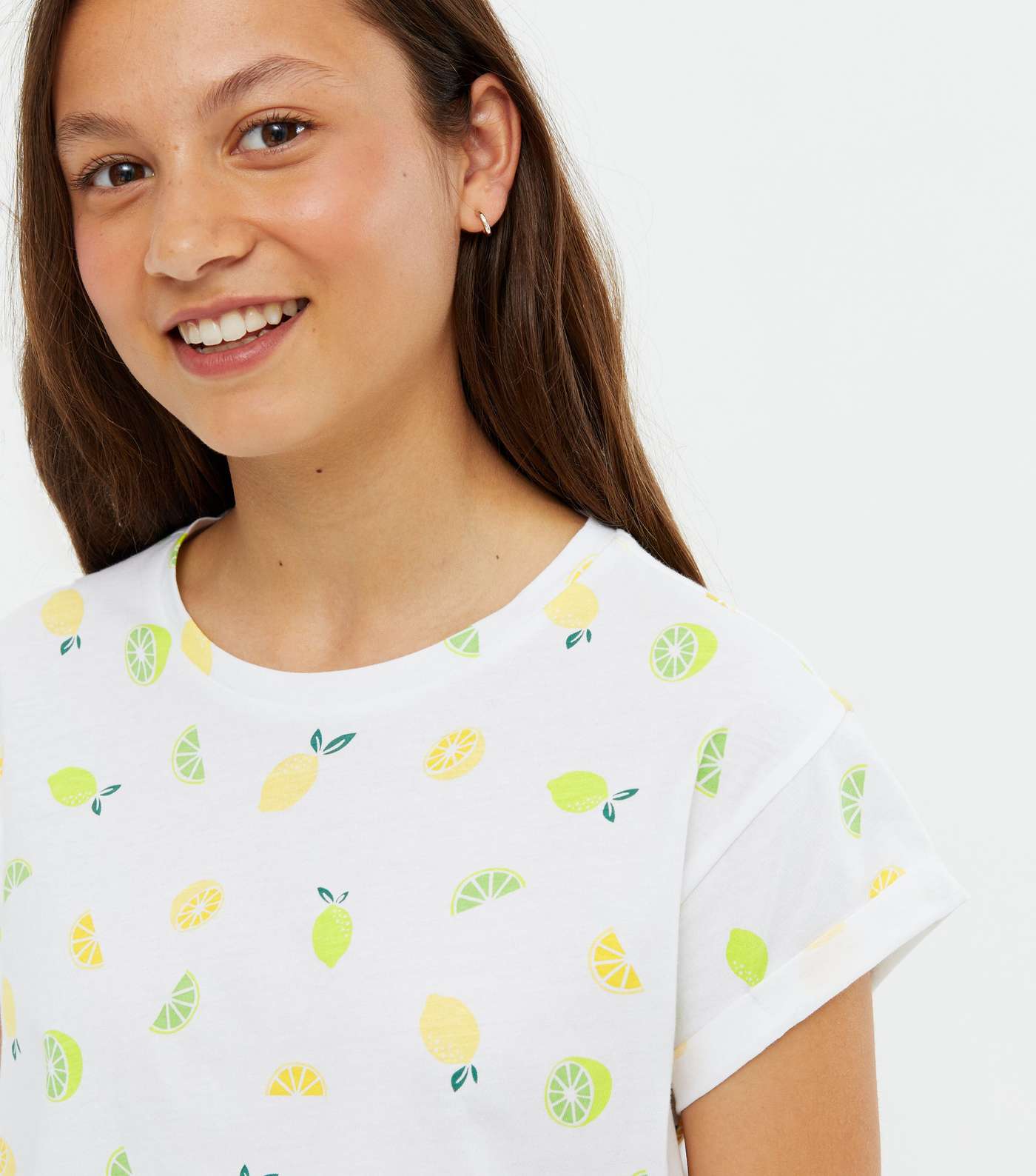Girls White Lemon Crew Neck T-Shirt Image 3