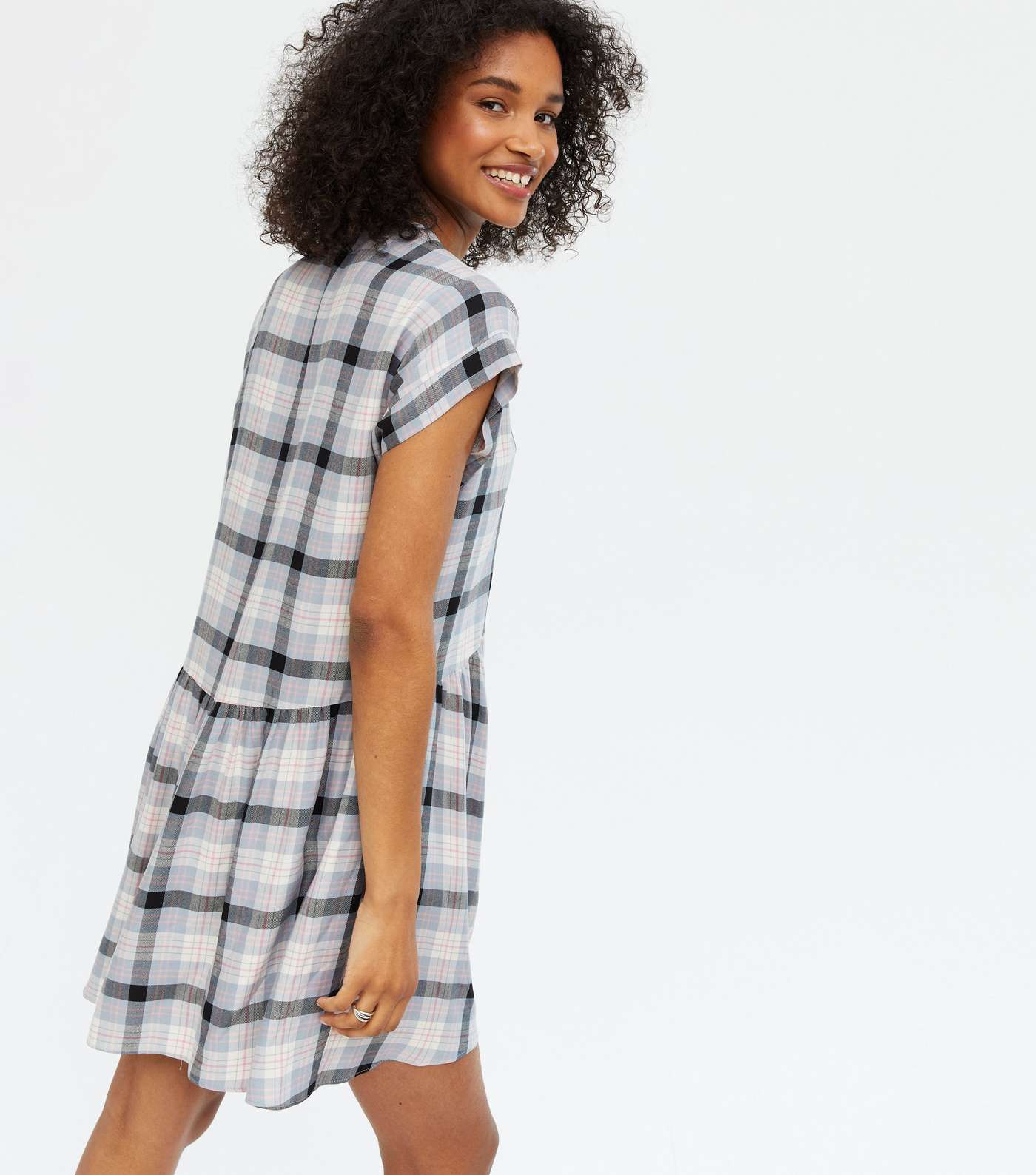 White Check Button Front Smock Dress Image 4