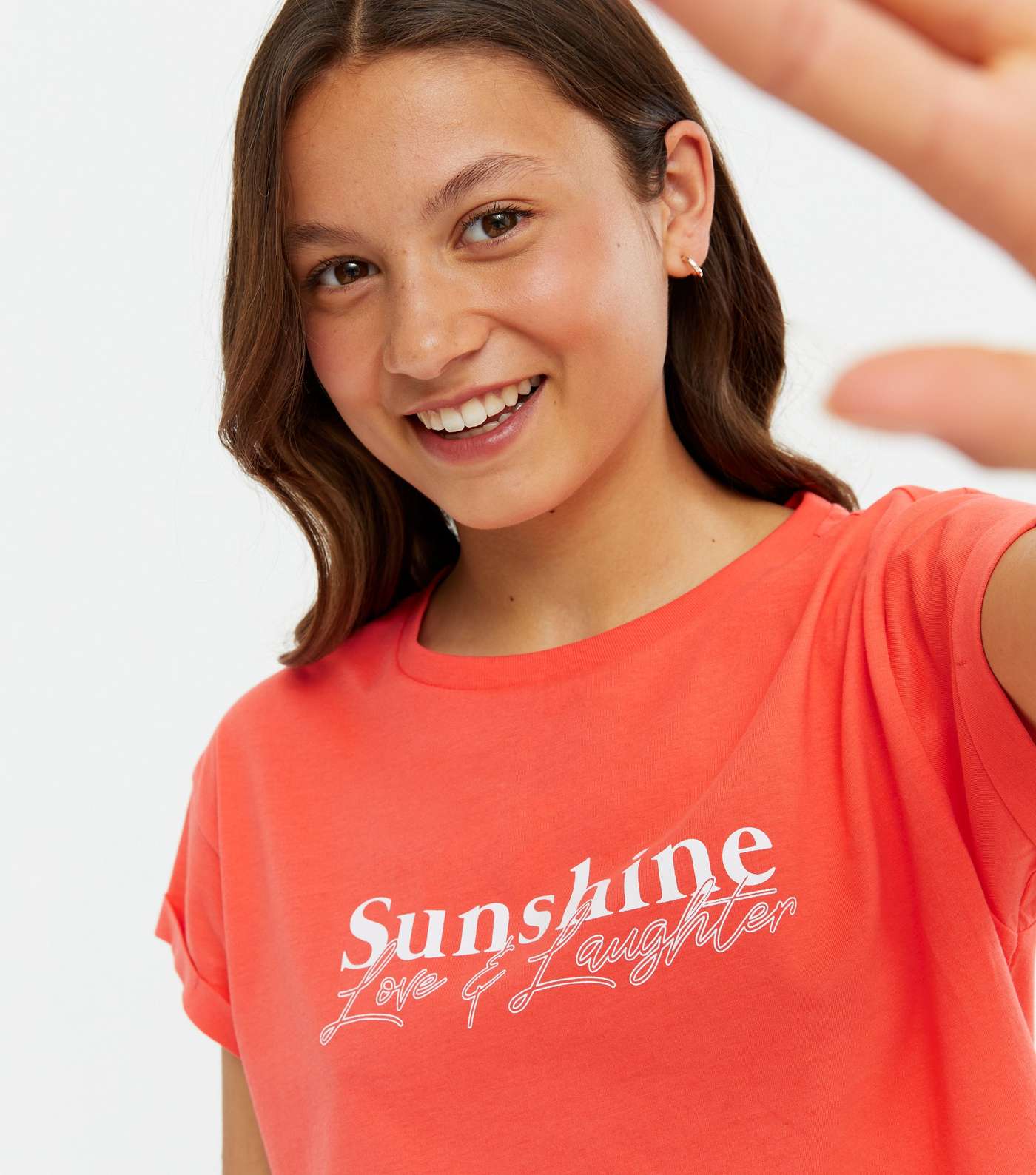Girls Coral Sunshine Logo T-Shirt Image 3