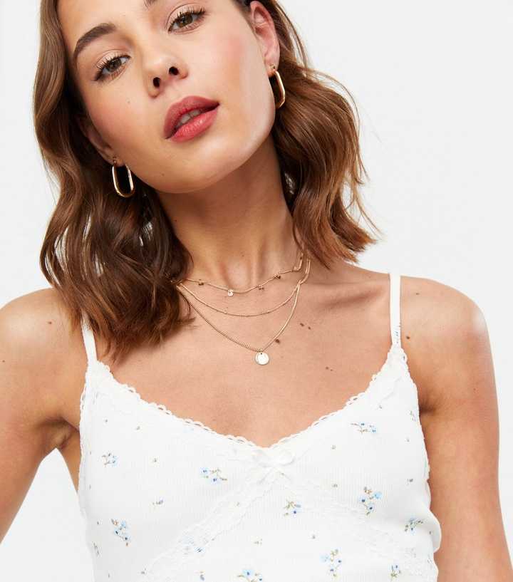 Soft Jersey Lace Trim Cami - Ditsy floral