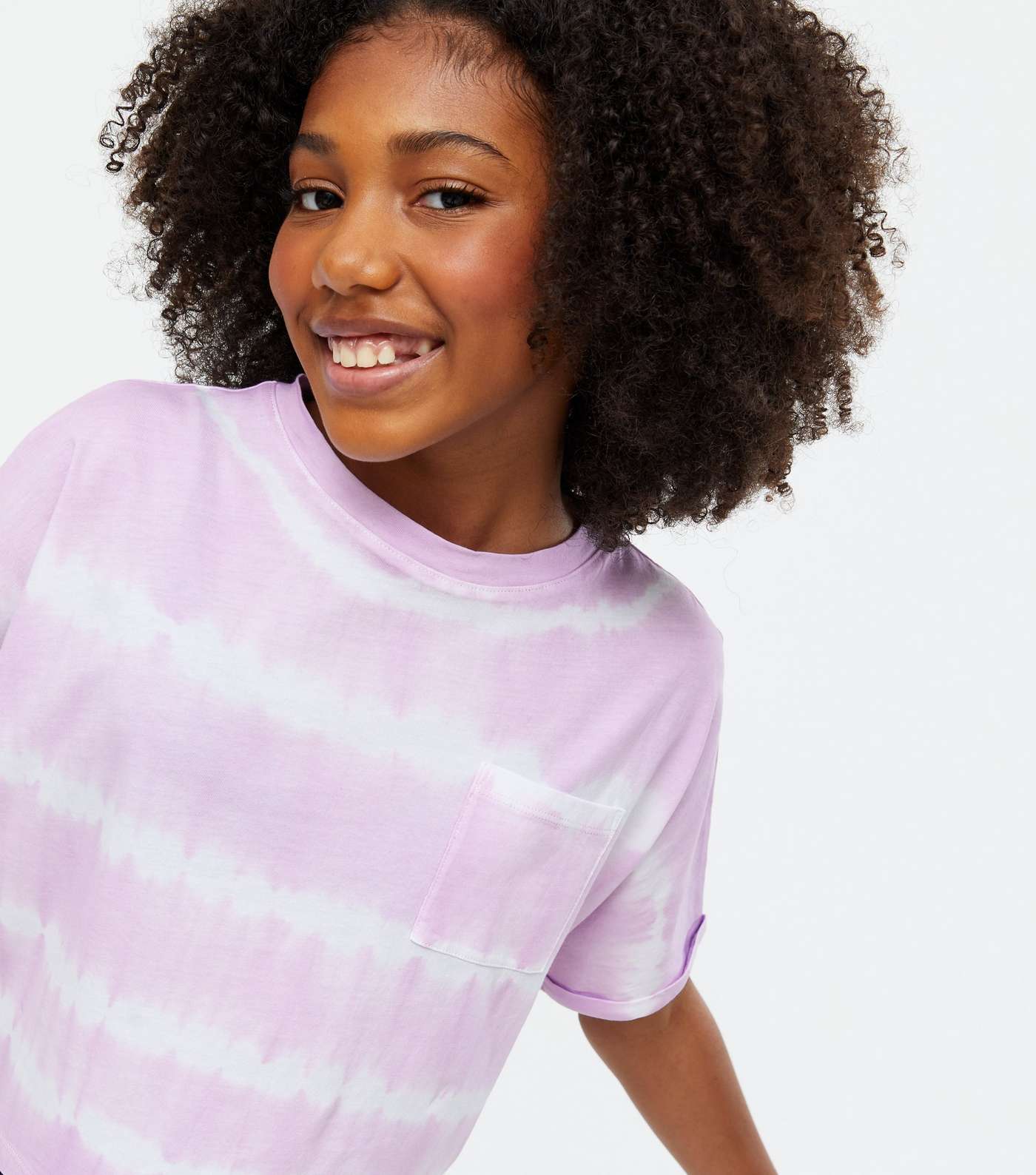 Girls Lilac Tie Dye Pocket Front T-Shirt Image 3