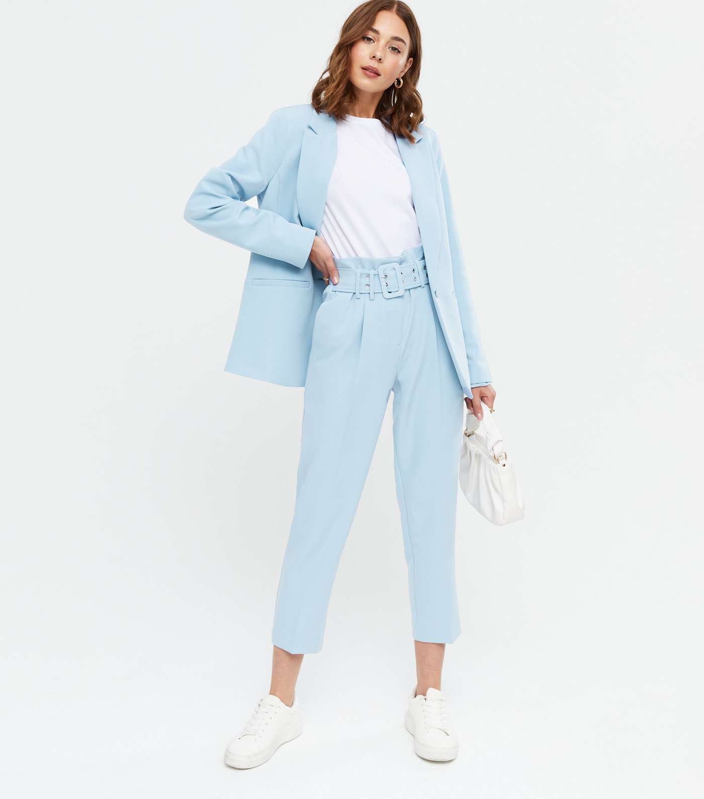 Blue Belted Tapered Crop Trousers