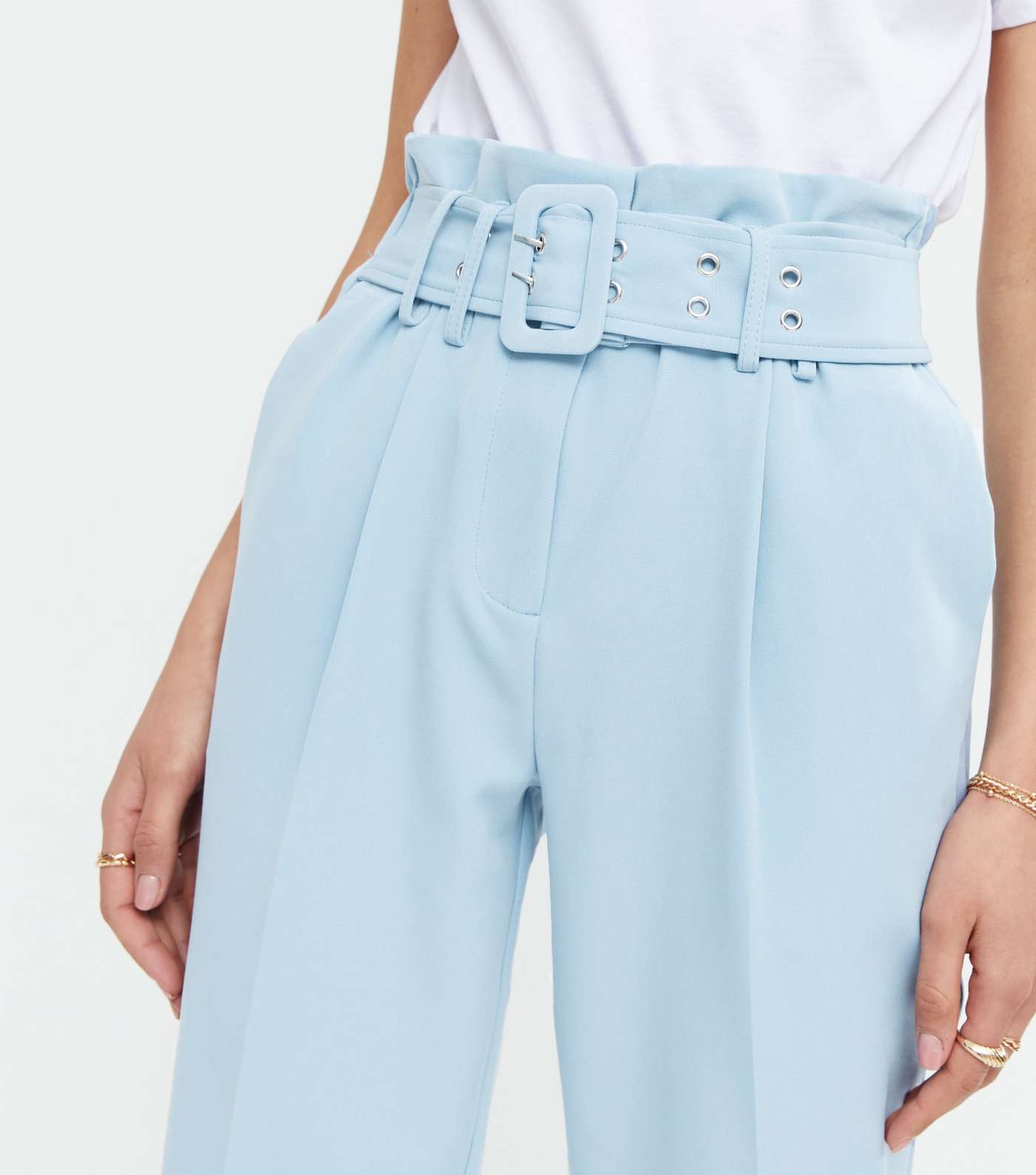 Blue Belted Tapered Crop Trousers Image 3