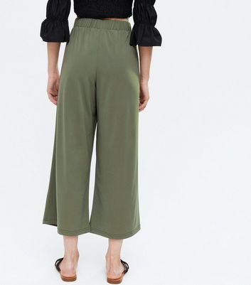 Khaki High Waist Wide Leg Crop Trousers  New Look