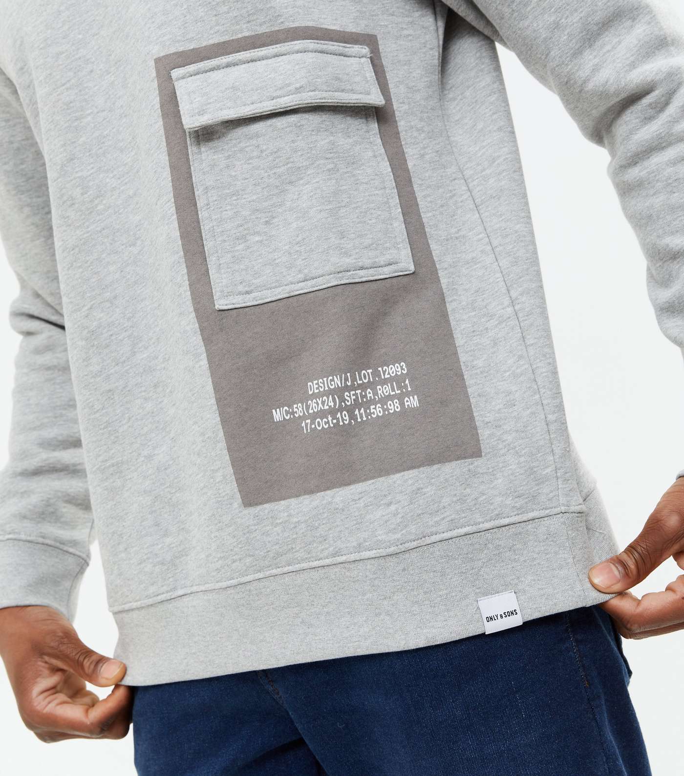 Only & Sons Pale Grey Utility Pocket Hoodie Image 3