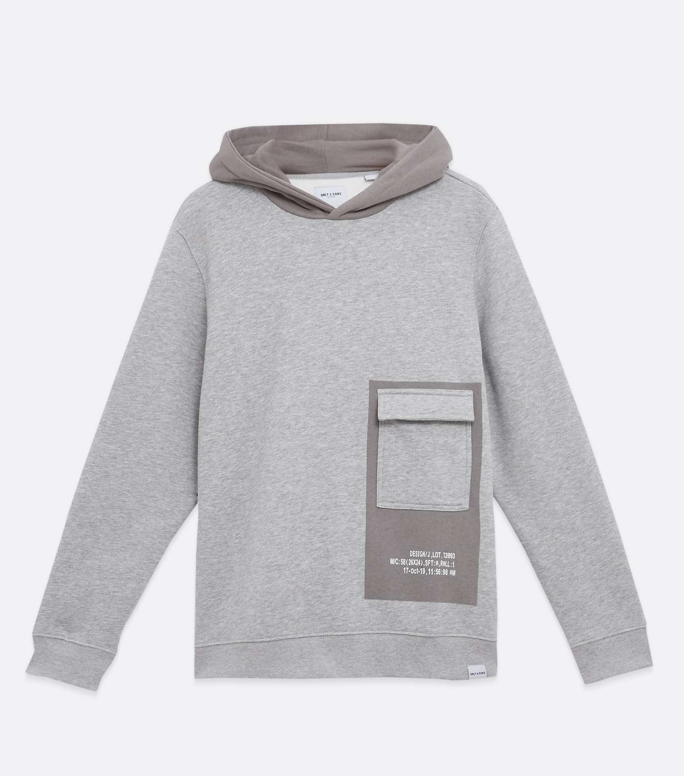 Only & Sons Pale Grey Utility Pocket Hoodie Image 5