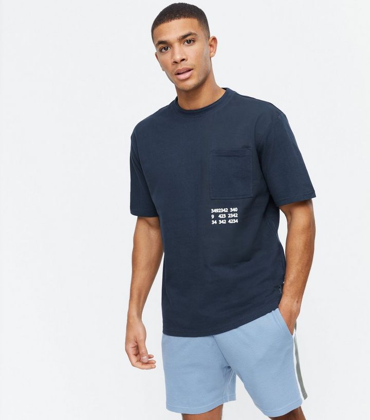 Only Sons Navy Pocket Front Logo Oversized T Shirt New Look