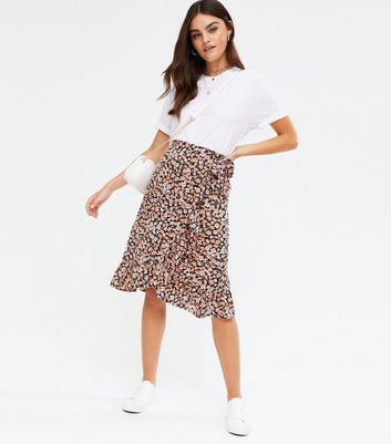 Black ditsy floral midi skirt new look best sale