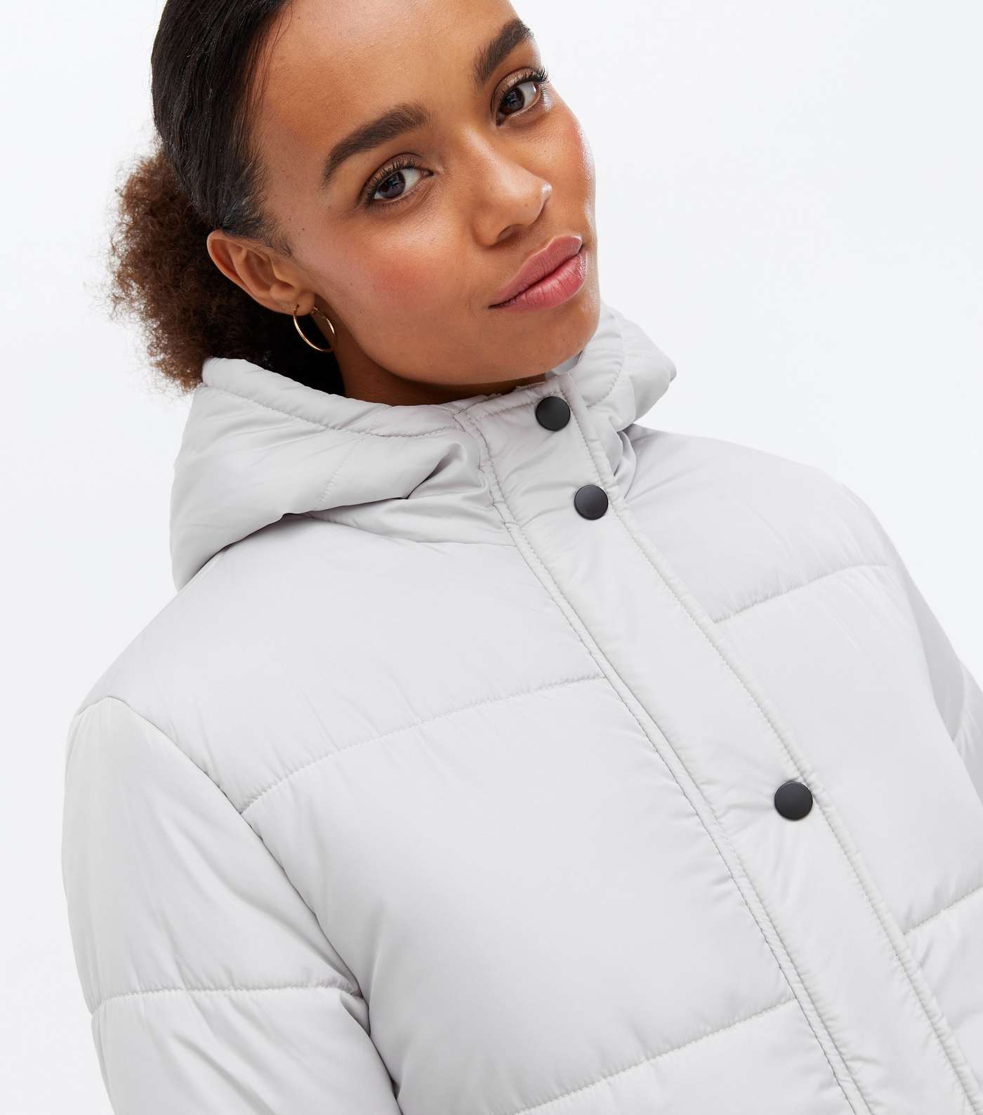 Wednesday's Girl Pale Grey Hooded Puffer Coat Image 3