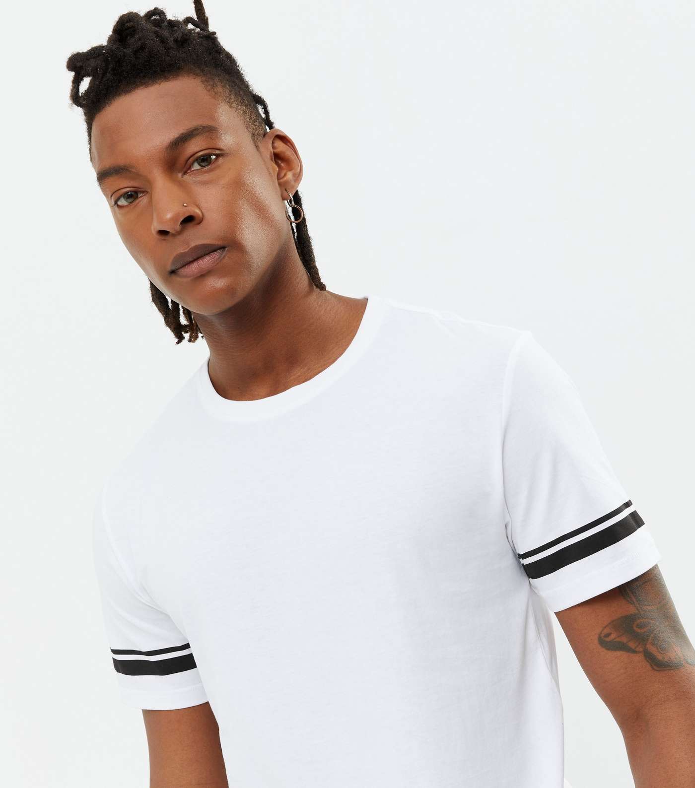 Only & Sons White Stripe Sleeve T-Shirt Image 3