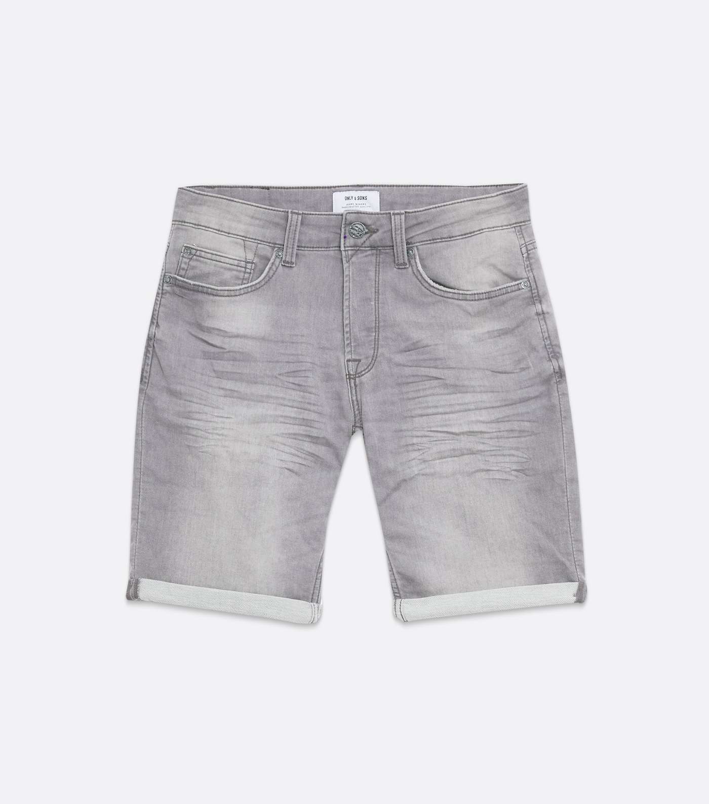 Only & Sons Grey Denim Skinny Fit Shorts Image 5