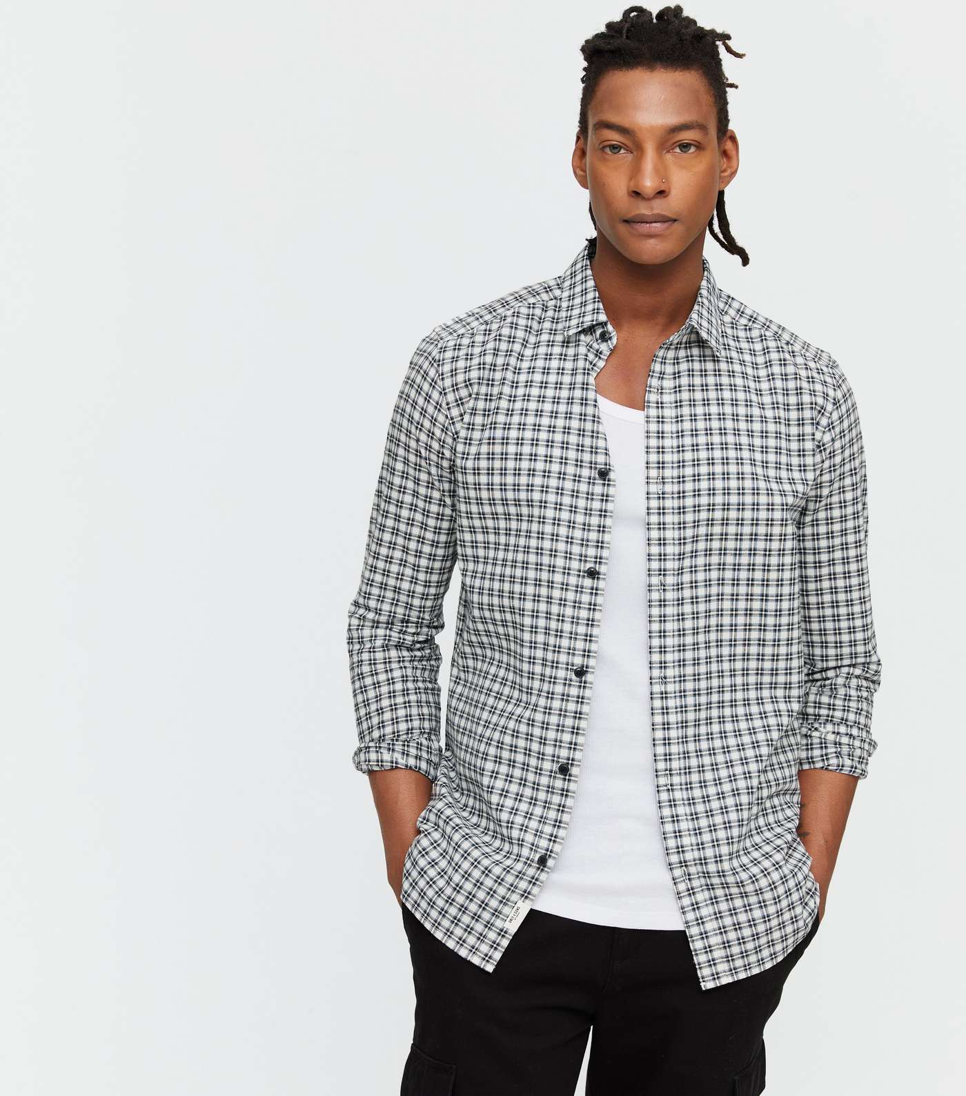 Only & Sons Off White Check Long Sleeve Shirt