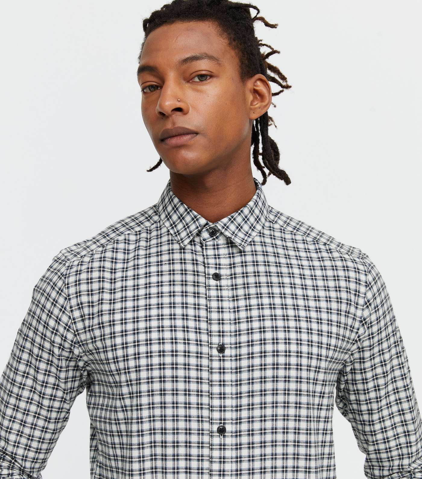 Only & Sons Off White Check Long Sleeve Shirt Image 3