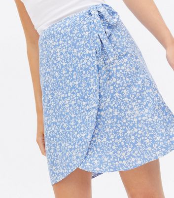 Damen Bekleidung Blue Ditsy Floral Mini Wrap Skirt