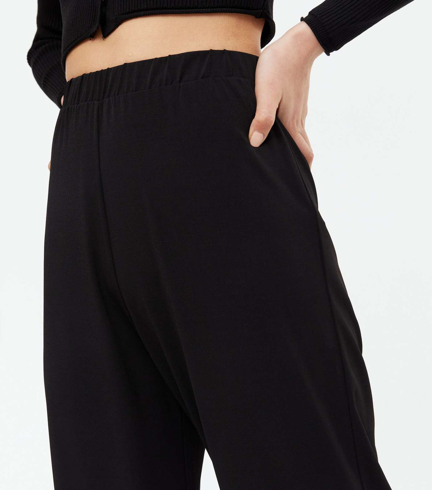 Black High Waist Side Split Trousers Image 3