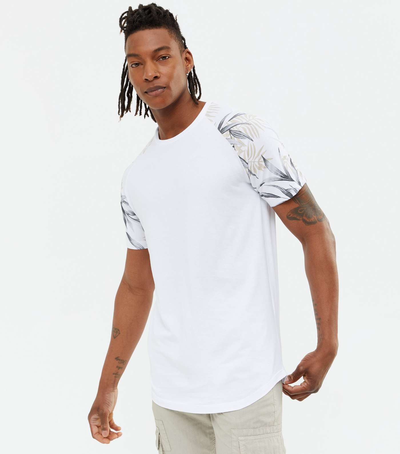 Jack & Jones White Tropical Print Sleeve T-Shirt