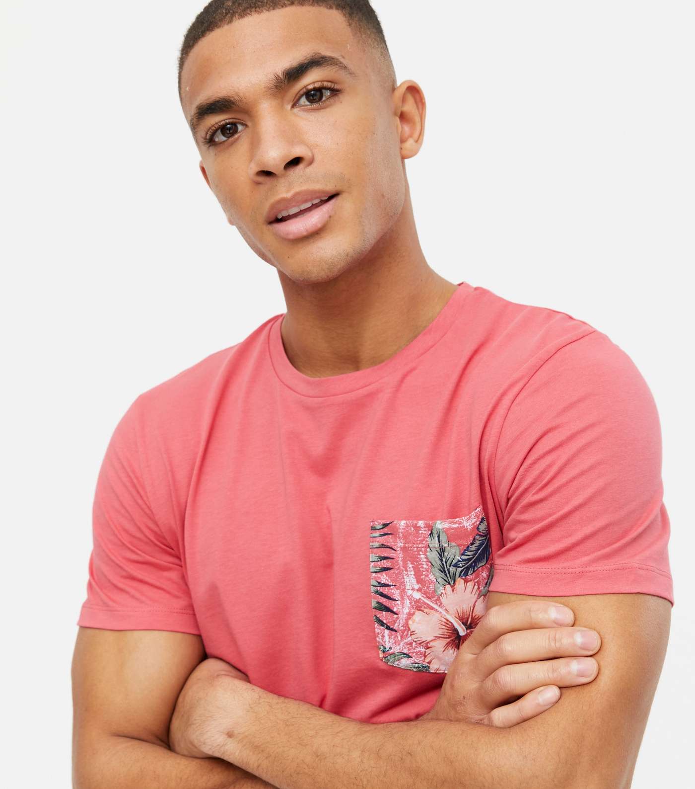 Jack & Jones Pink Leaf Print Pocket T-Shirt