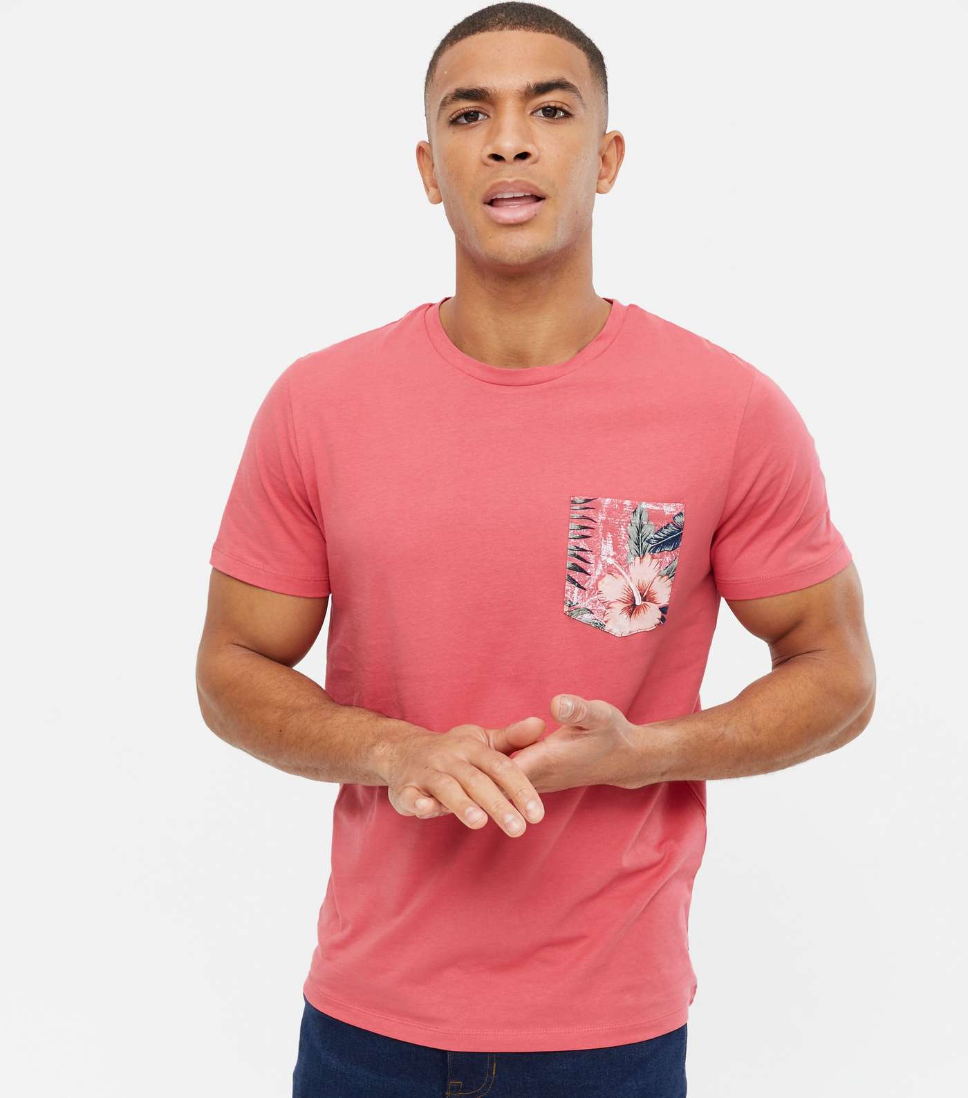 Jack & Jones Pink Leaf Print Pocket T-Shirt Image 3
