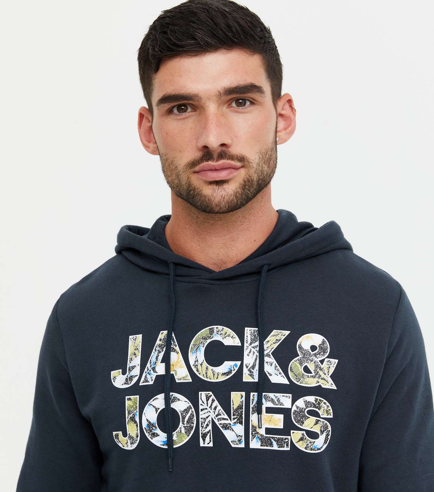 Jack & Jones Navy Tropical Logo Hoodie