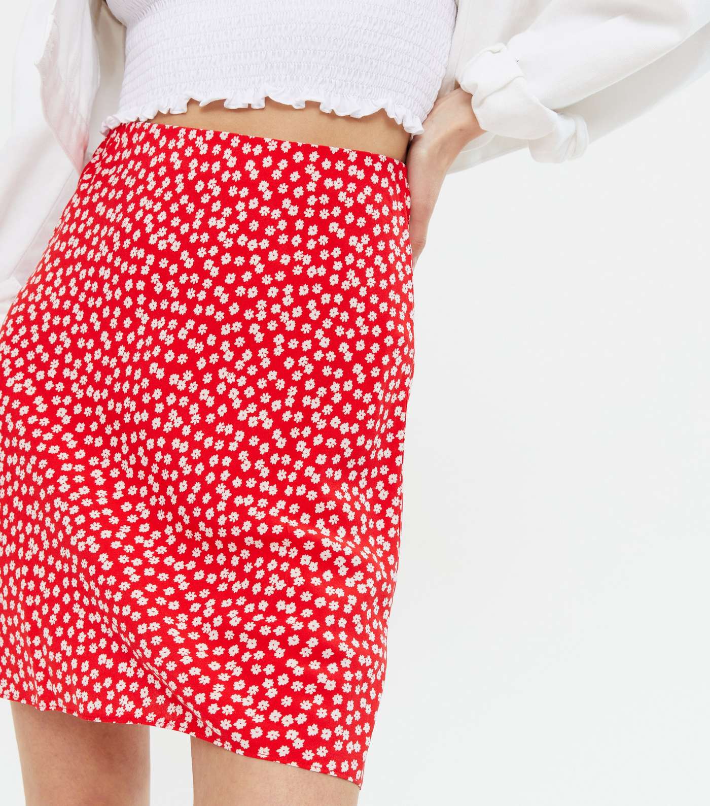 Red Ditsy Floral Bias Cut Mini Skirt  Image 3
