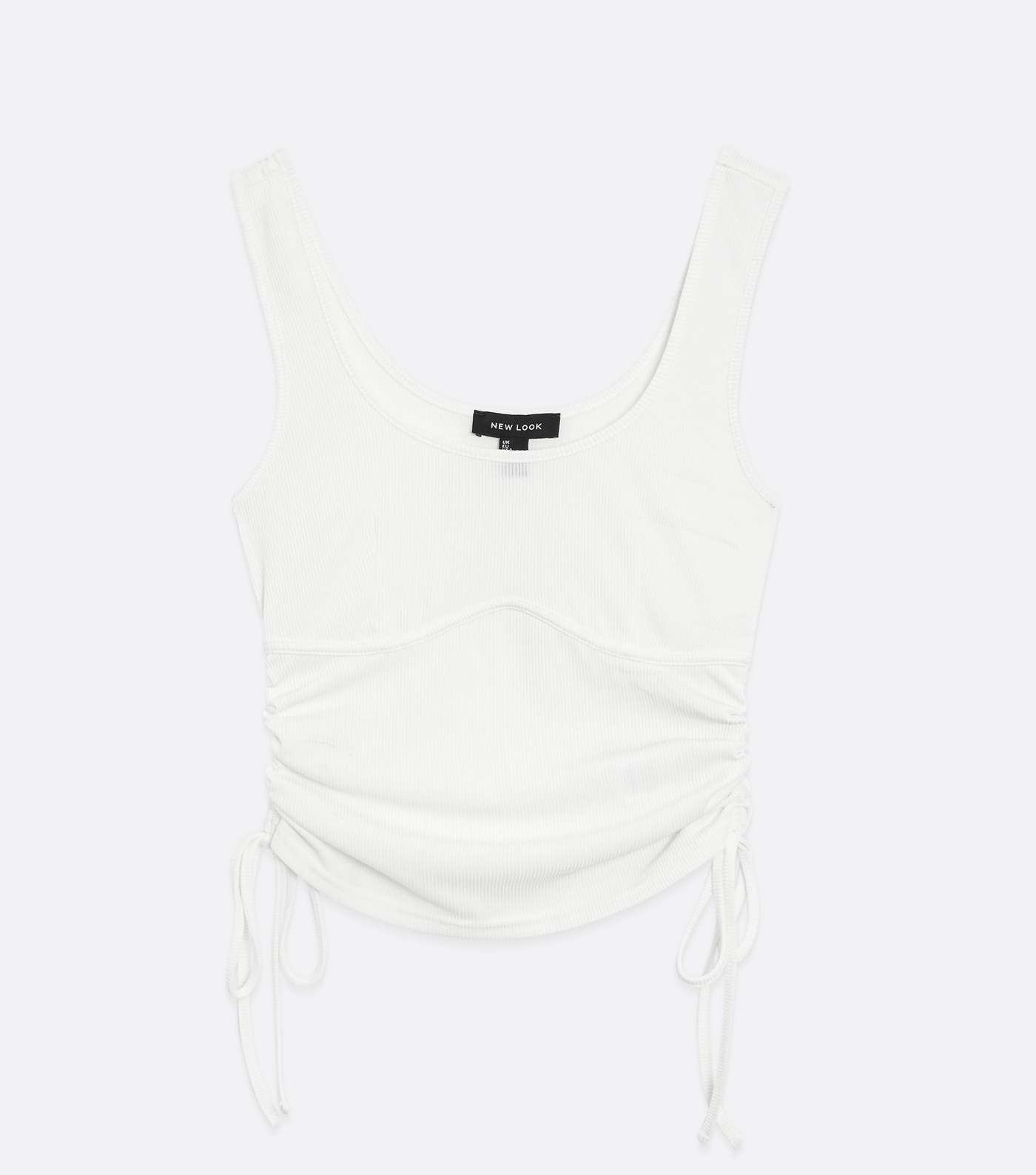 White Ribbed Exposed Seam Ruched Side Vest Image 5