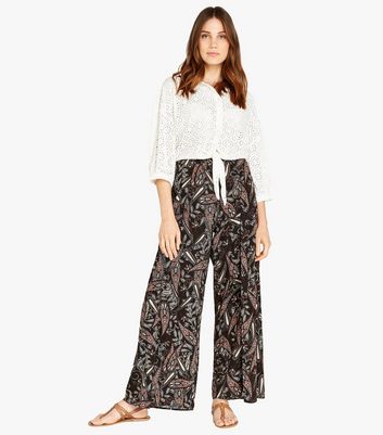 Apricot Black Paisley Split Wide Leg 