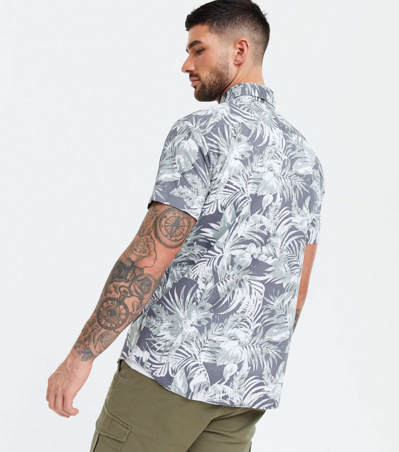 Jack & Jones Grey Palm Short Sleeve Shirt Image 4