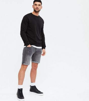 \u0026 Jones Dark Grey Ripped Denim Shorts 