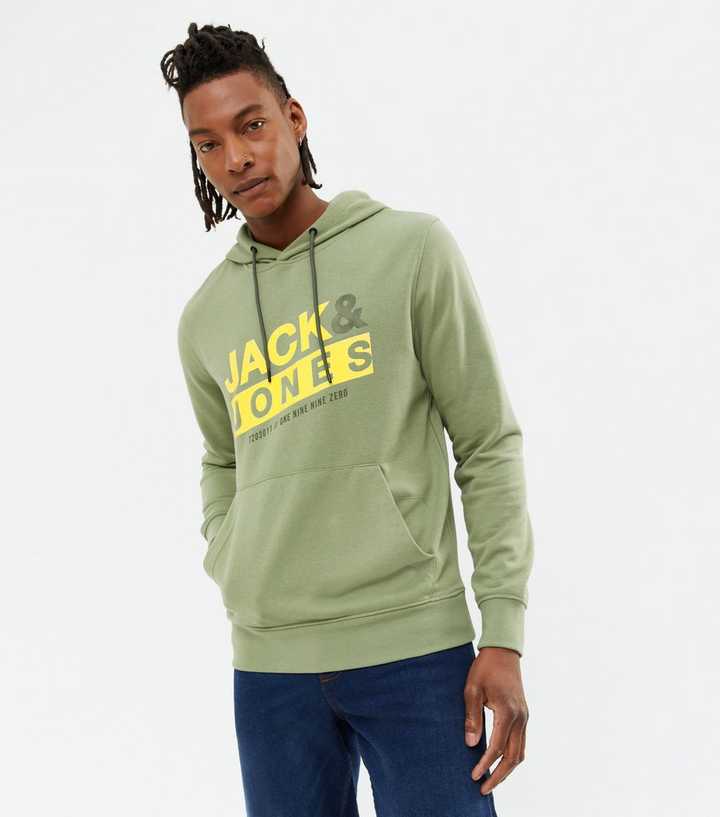 Jack u0026 Jones Green Logo Pocket Front Hoodie | New Look