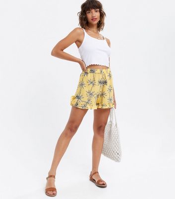 ONLY Yellow Palm Frill Shorts | New Look
