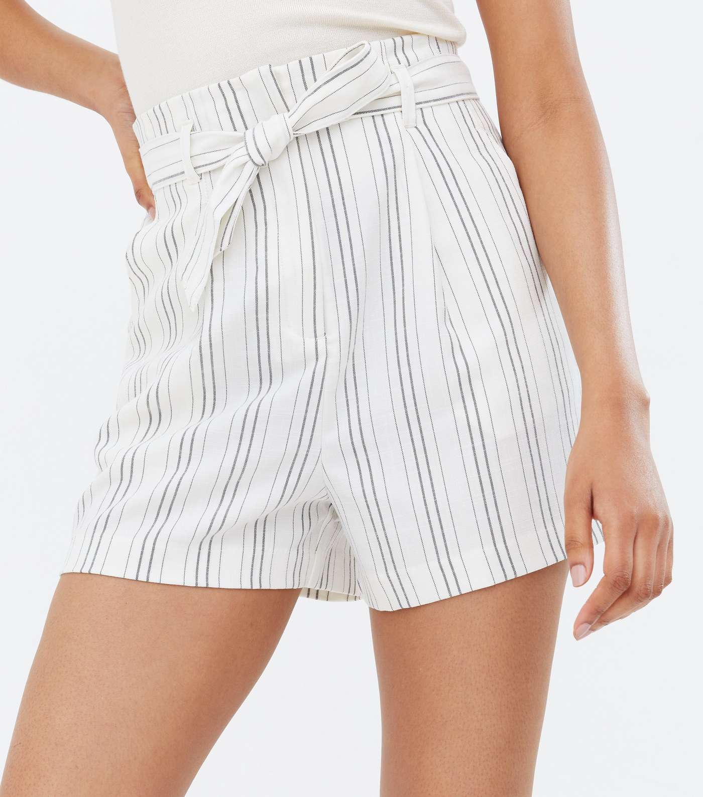 Tall White Stripe Linen Look Belted Shorts Image 3