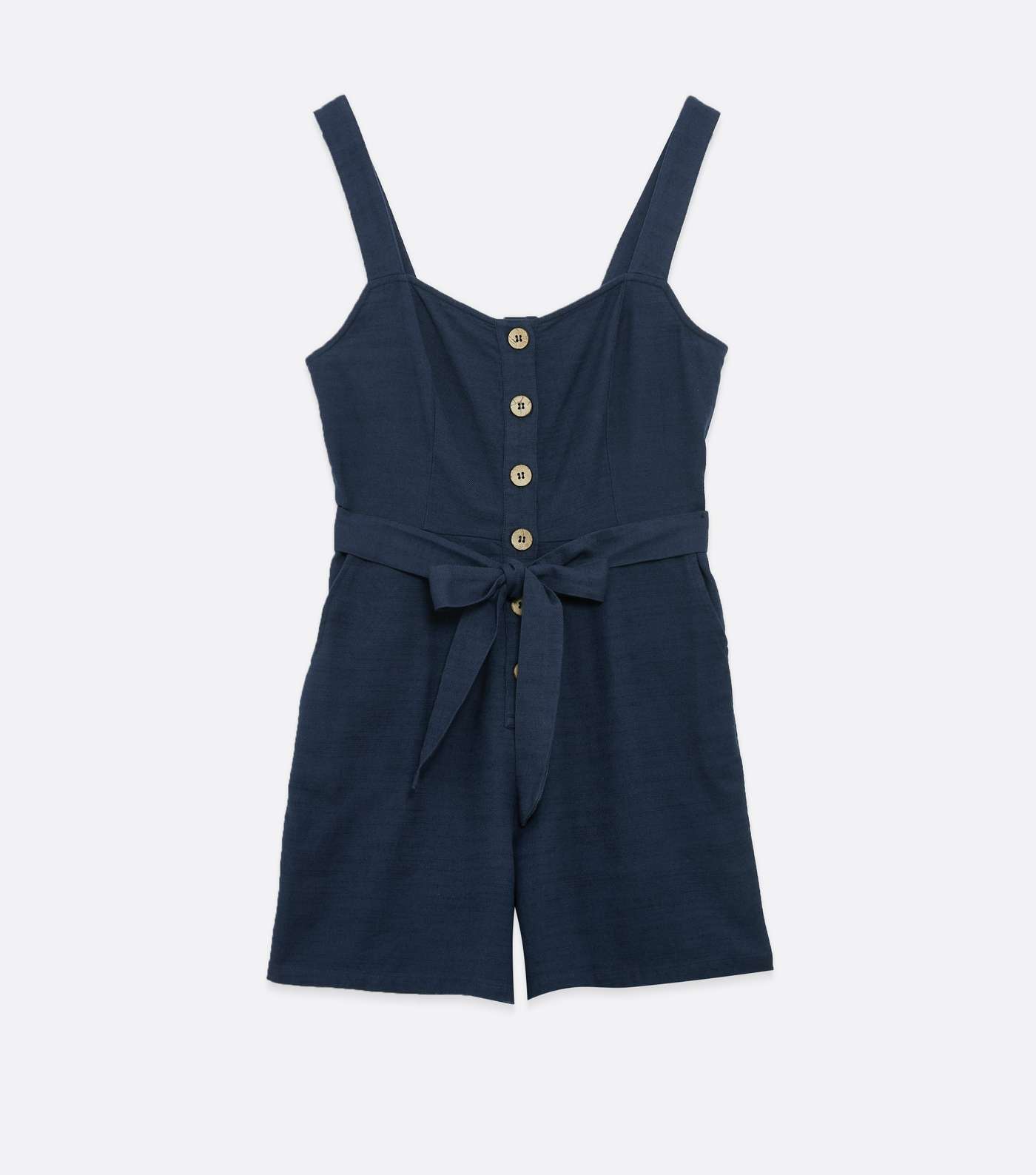 Tall Navy Button Square Neck Belted Playsuit Image 5