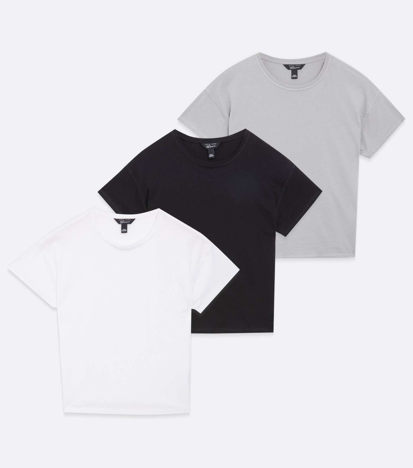 Girls 3 Pack Grey Black and White Crew T-Shirts Image 5