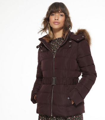 burgundy parka with fur hood