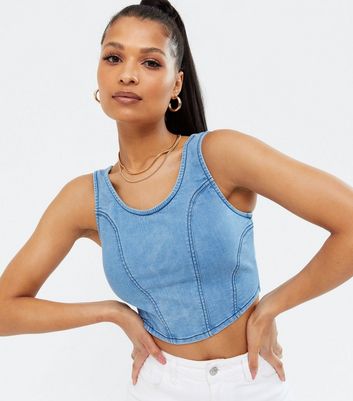 blue sleeveless crop top