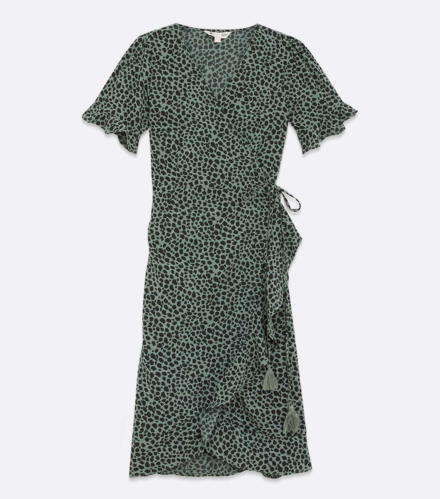 Yumi Green Leopard Print Ruffle Wrap Midi Dress Image 5
