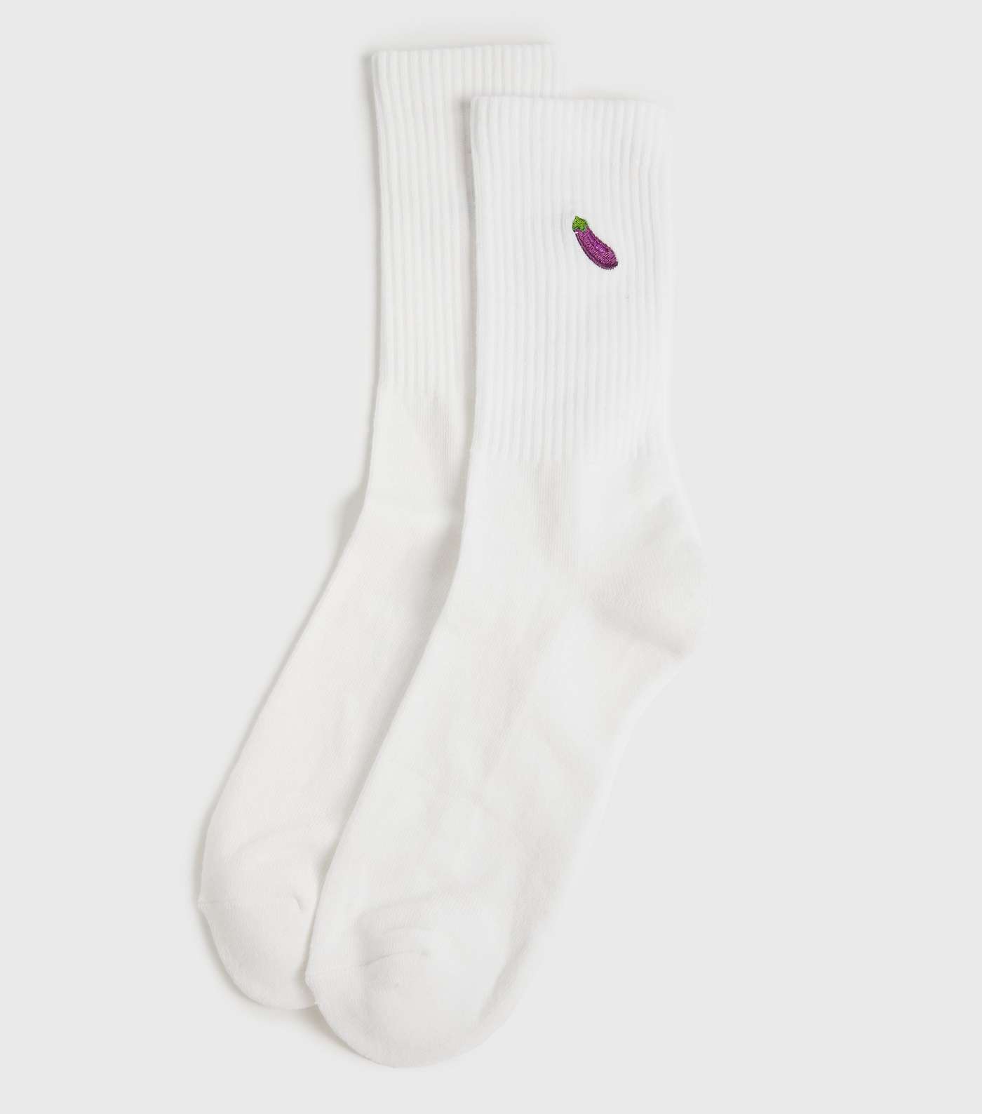 White Aubergine Embroidered Ribbed Socks