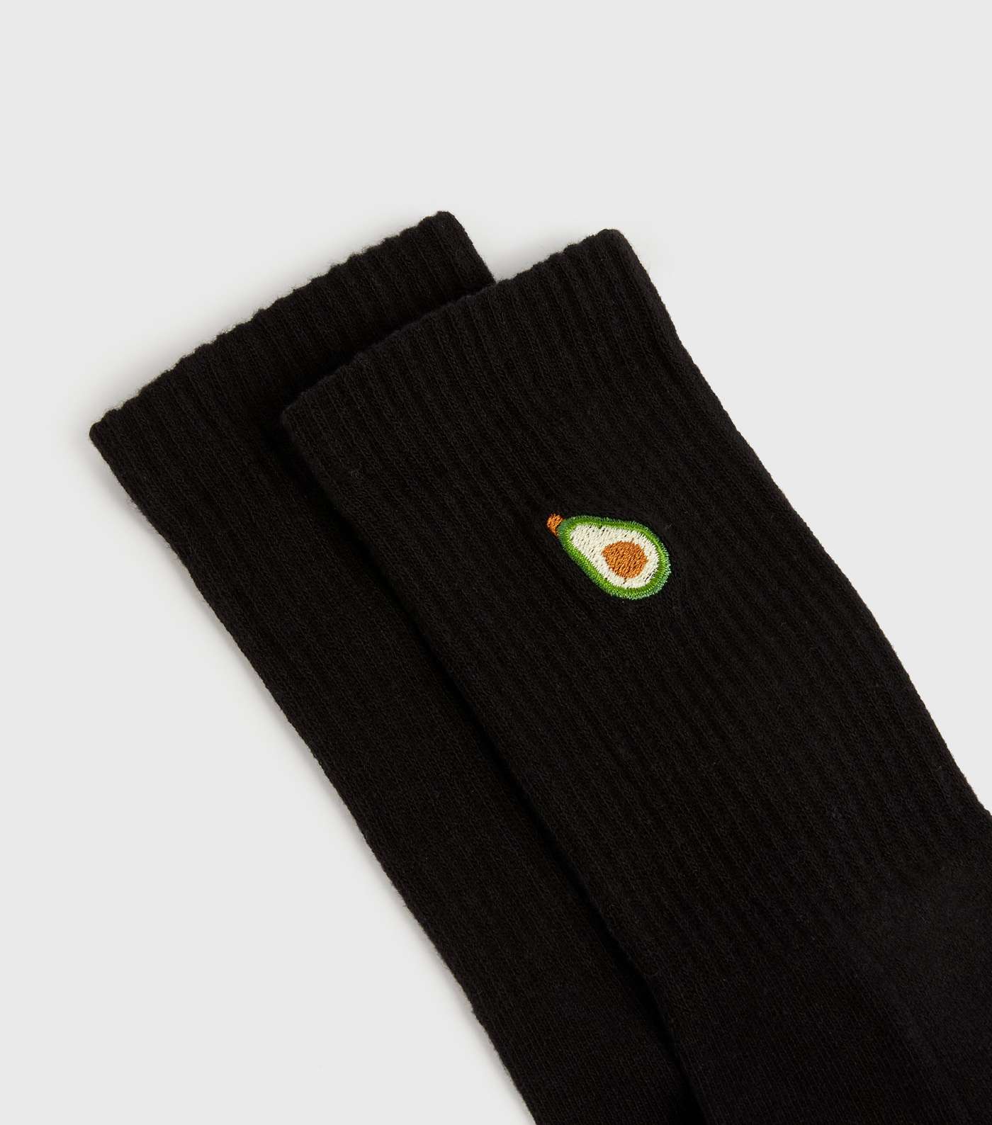 Black Avocado Embroidered RIbbed Socks Image 2