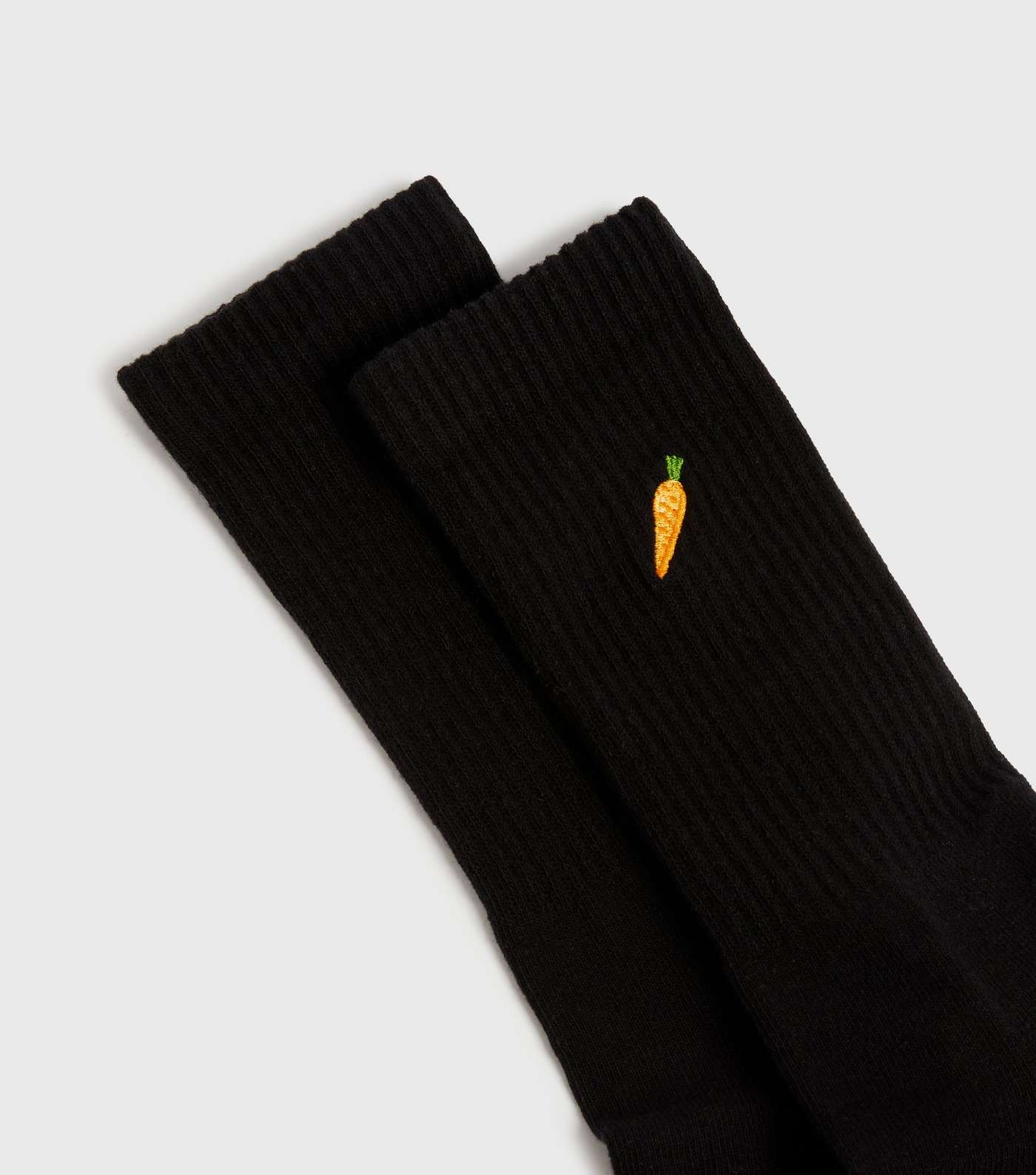 Black Carrot Embroidered Ribbed Socks Image 2