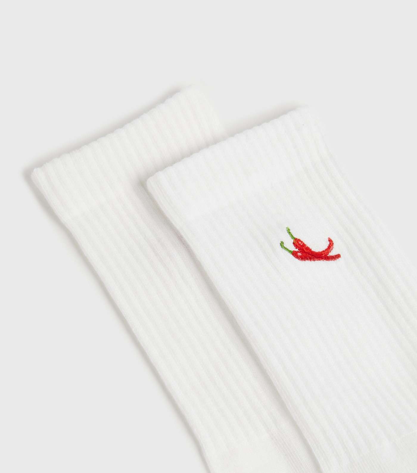 White Chilli Embroidered Ribbed Socks Image 2