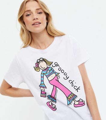 White Logo Groovy Chick T-Shirt | New Look