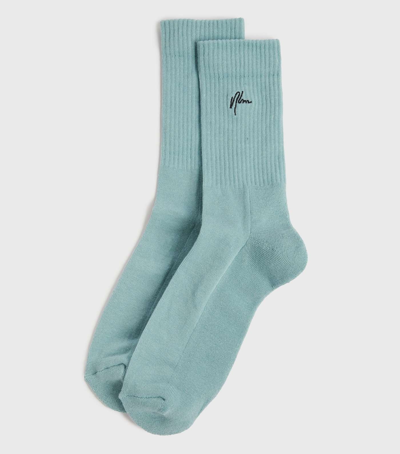 Pale Blue Ribbed NLM Embroidered Socks