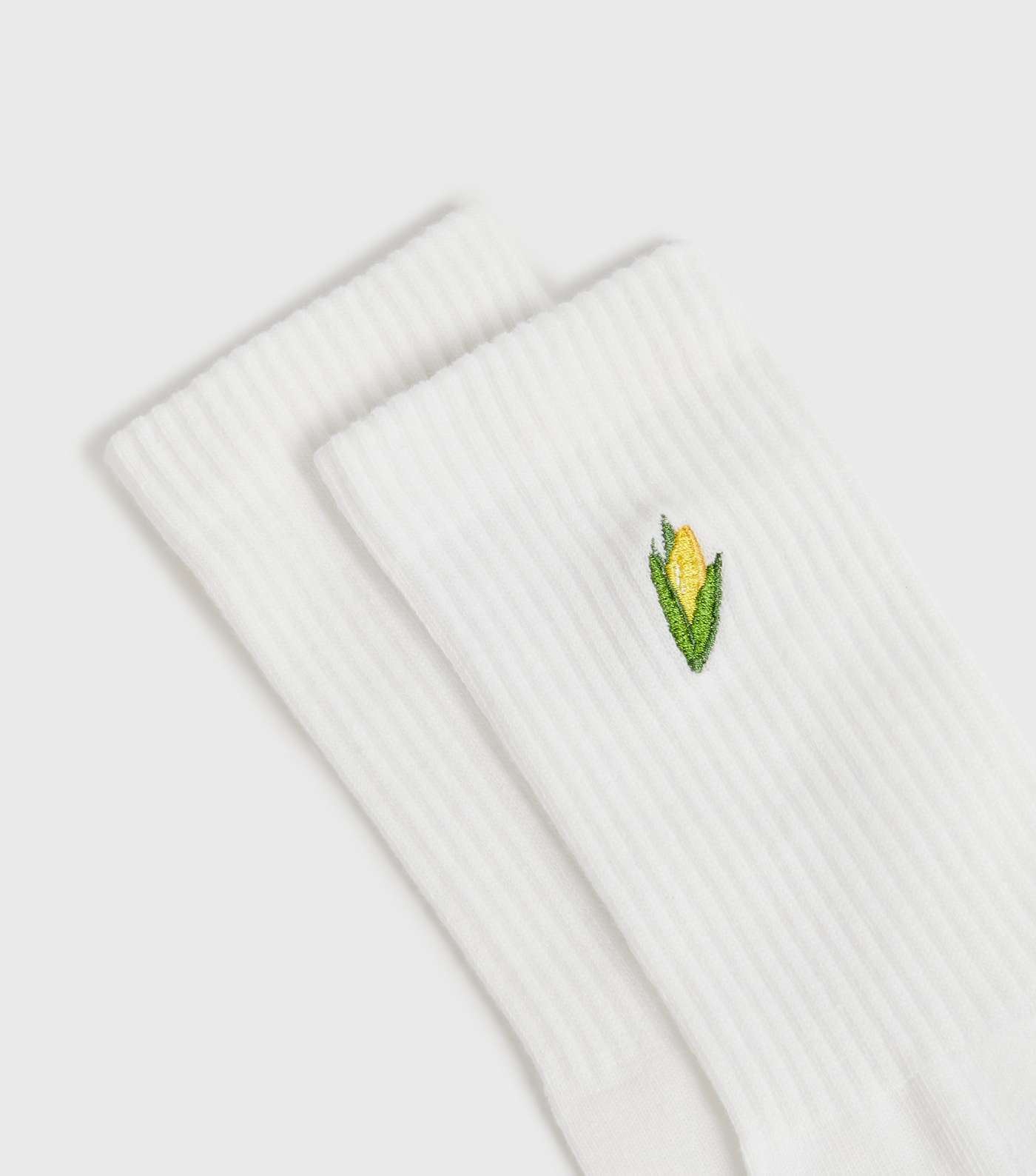 White Sweetcorn Embroidered Ribbed Socks Image 2