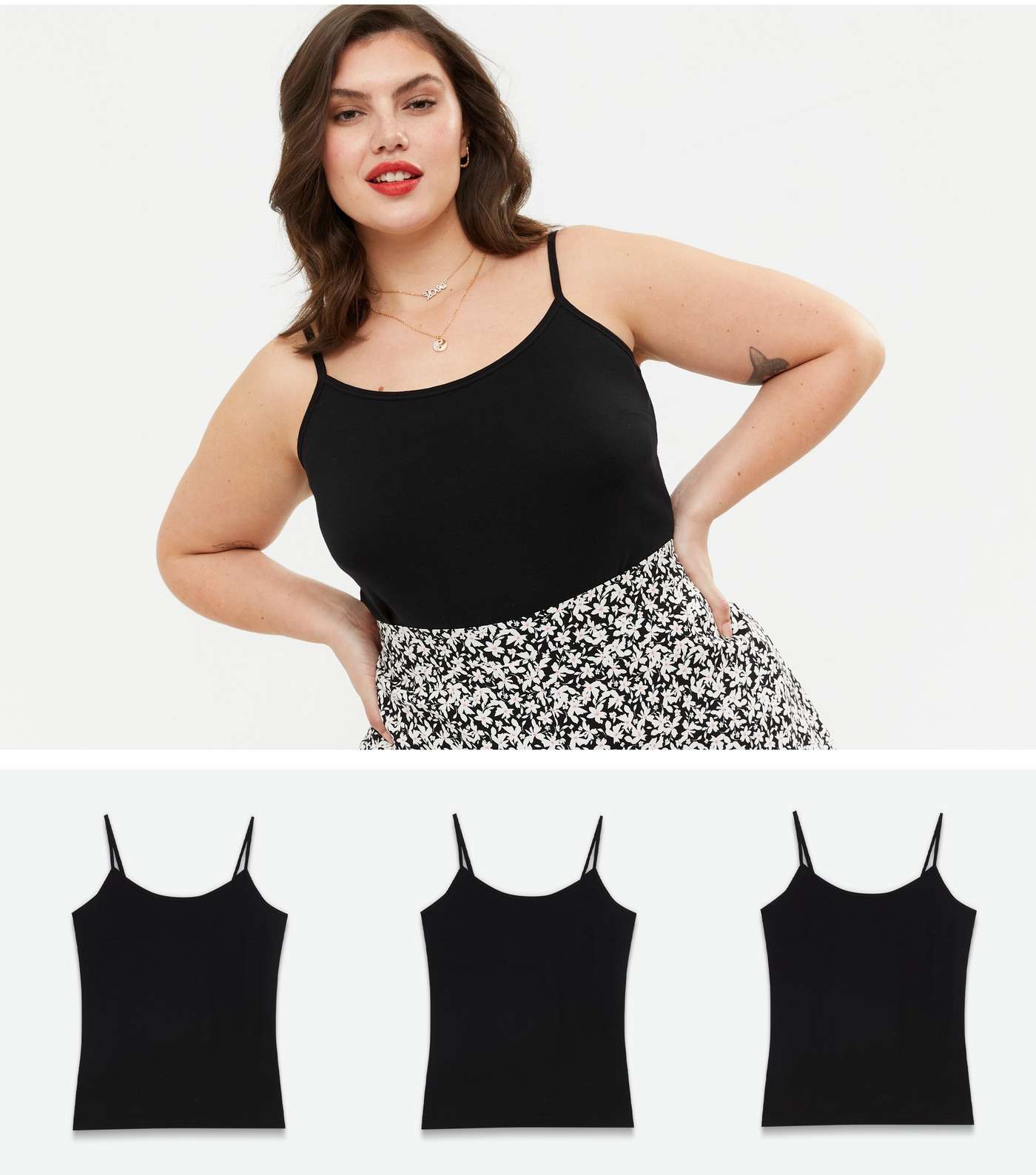 Curves 3 Pack Black Strappy Camis