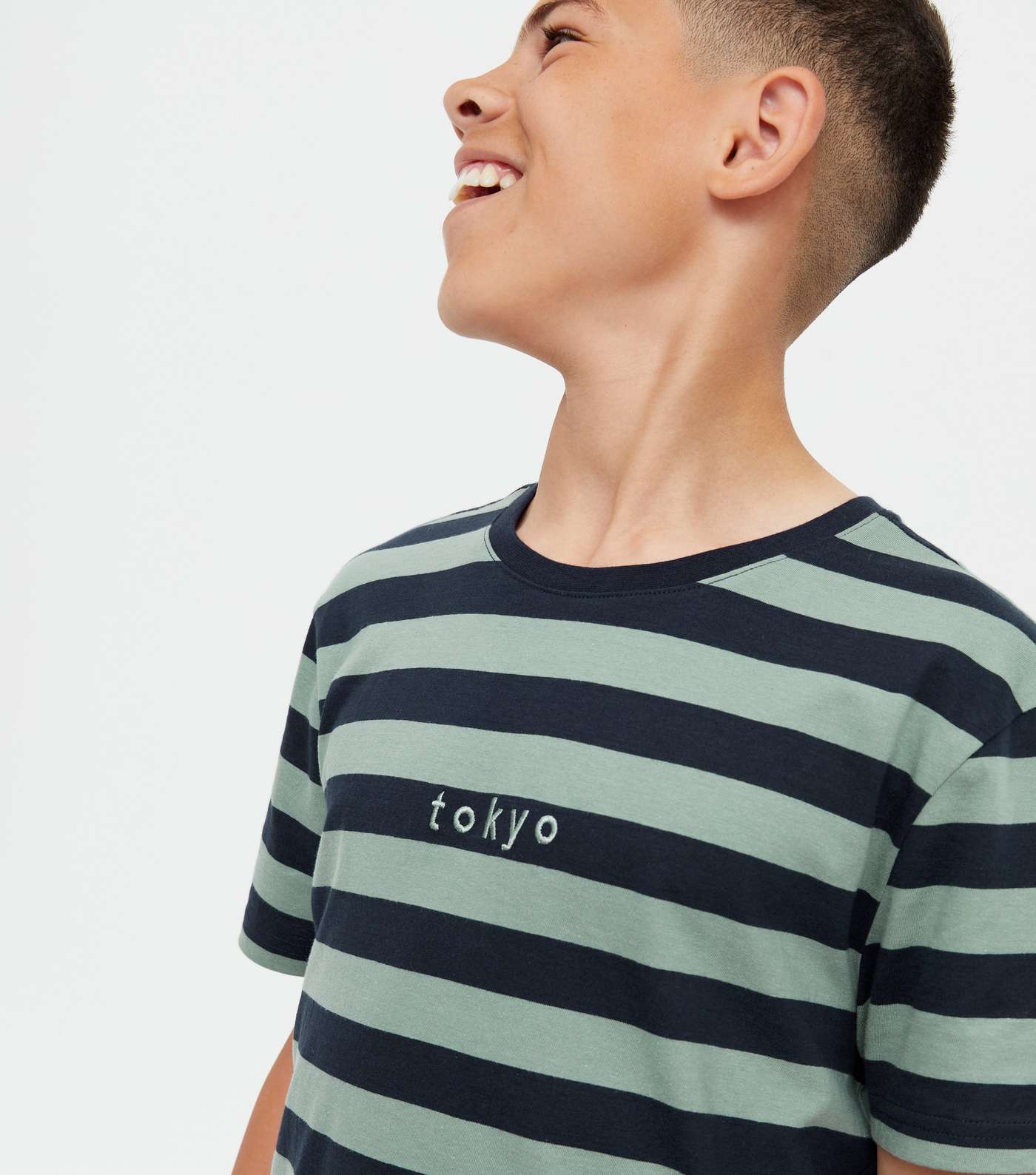 Boys Olive Stripe Tokyo Embroidered Logo T-Shirt Image 3